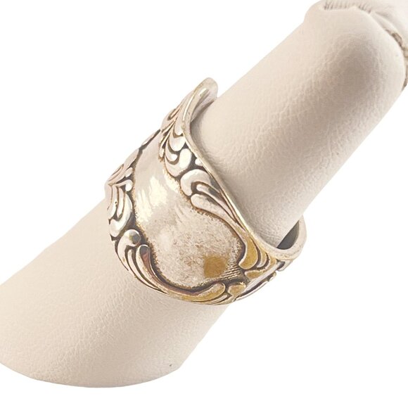 Vintage Victorian Style Silver Tone Spoon Ring Adjustable Size Intricate Scrollw - Picture 6 of 8